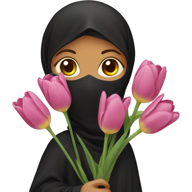 A niqabi with a bouquet of tulips. emoji