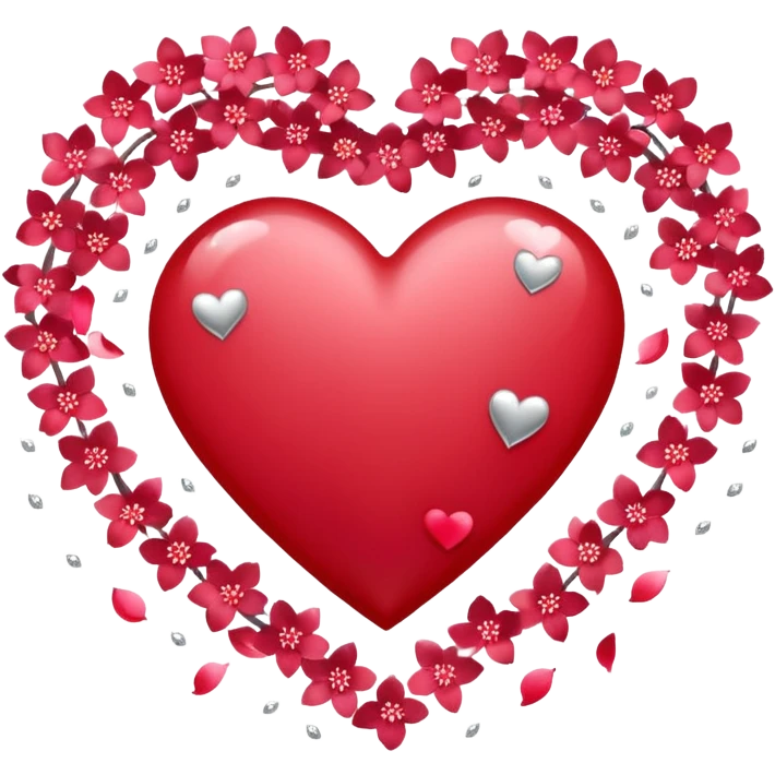 heart surrounded by sakura petals and pink silver sparkles emoji