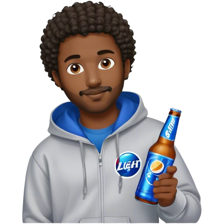 dark black guy short curly hair facial hair holding bud light wearing a hoodie emoji