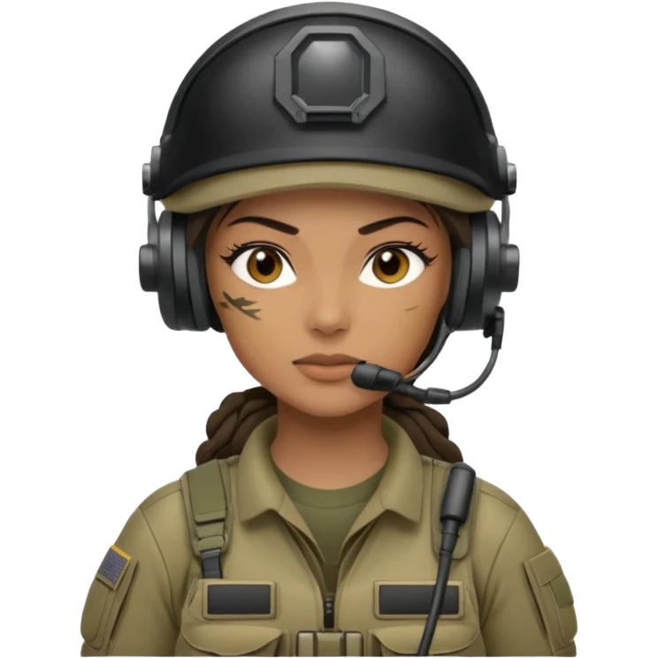 female special operations communications operator with combat gear head only emoji