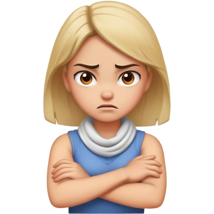 Angry girl with arms crossed around neck  emoji