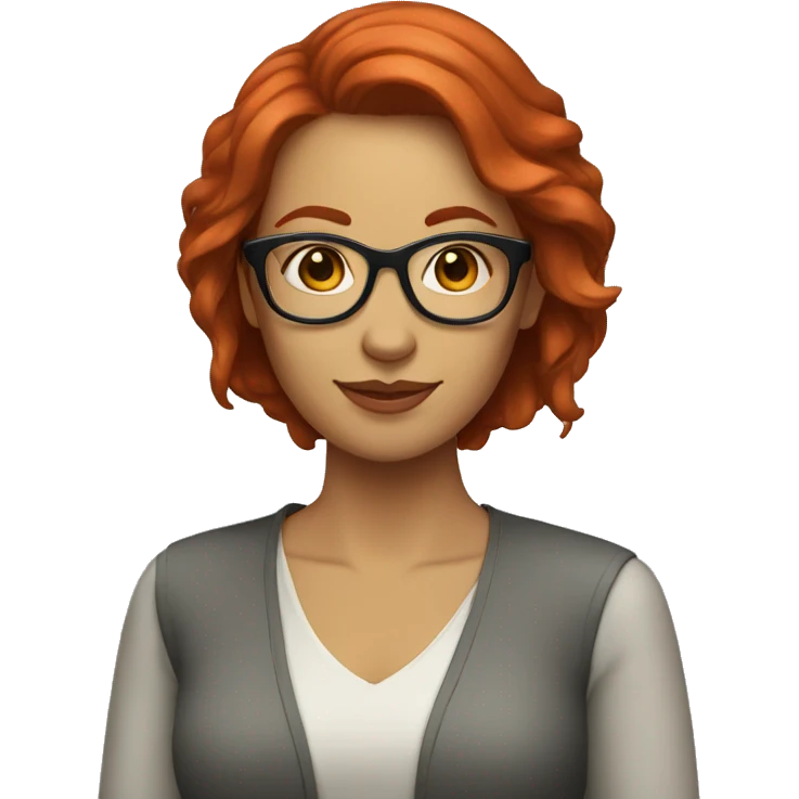 smart woman in glasses with medium red hair emoji