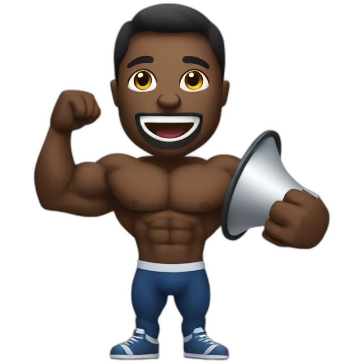 black bodybuilder with megaphone speaking emoji