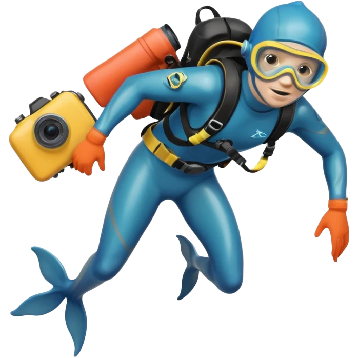 A brave dolphin diver in flippers and mask, exploring coral with a waterproof camera.

 emoji