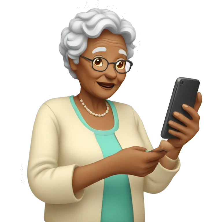 grandma using phone emoji