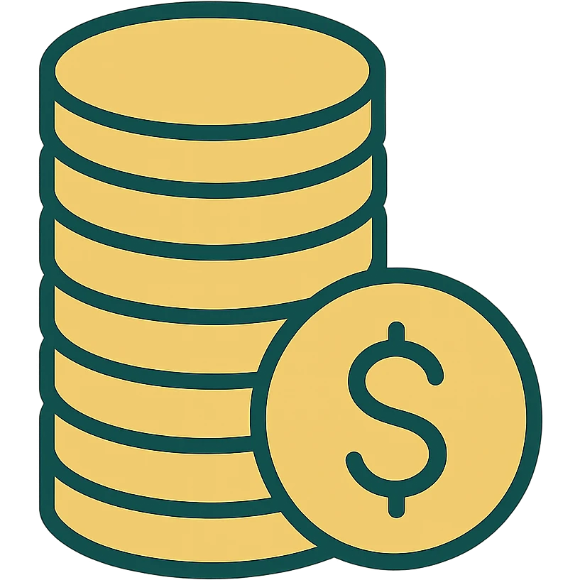 stack of coins, modern look, green gold and white color scheme, rounded shapes, simple design emoji