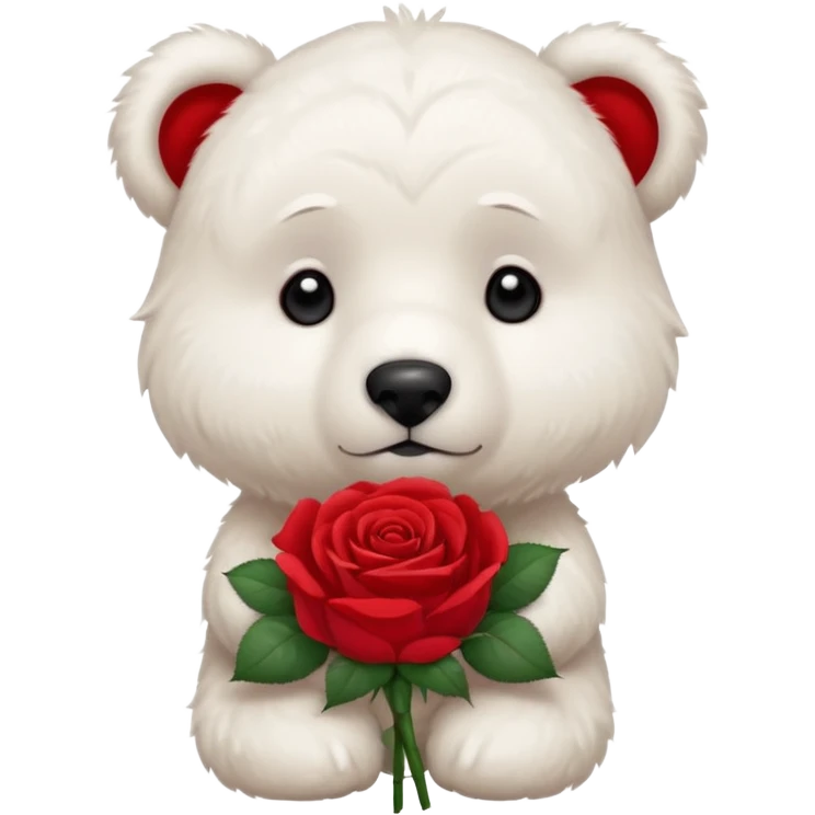 Cute white bear with sad puppy dog eyes holding roses  emoji
