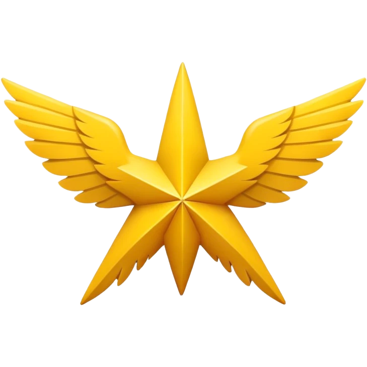 Create an emoji that meets all of the following criteria

1. An eight-pointed star
2. The wings should be wide
3. The color should be the yellow of a regular star
4. The star itself, in the middle, should have a simple mountain silhouette emoji