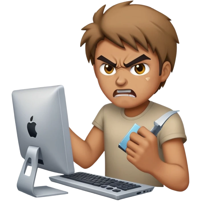 Angry designer breaking computer emoji