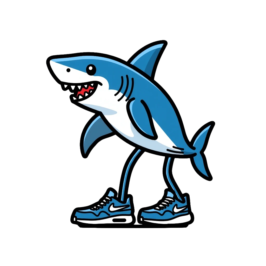 Shark with legs wearing blue Nike shoes emoji