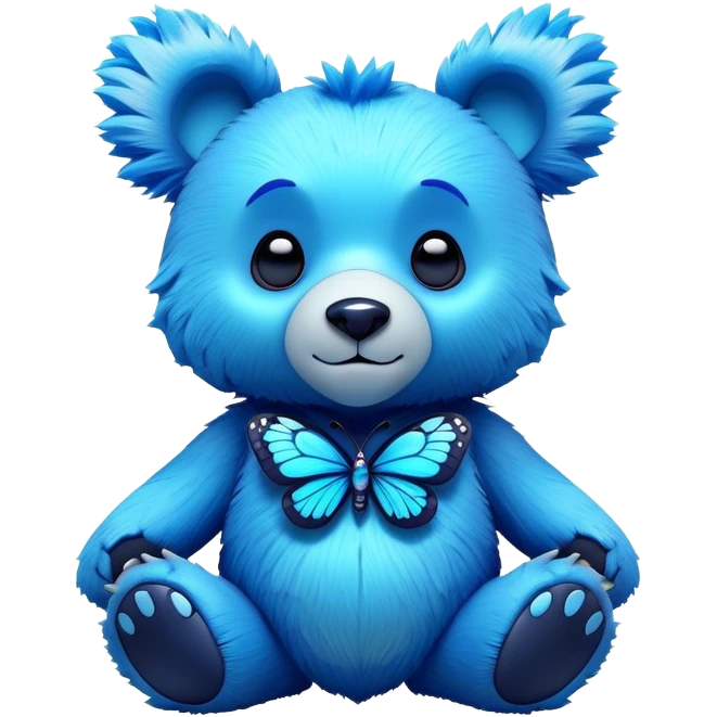 3D, adorable little Pixar style blue neon punk bear with a butterfly, ultra detailed, each lash, eye, and strand of fur is shown in stunning detail as though captured in a timeless photograph, rich textures, visually rich, so lifelike it feels like it could leap off the page at any moment emoji