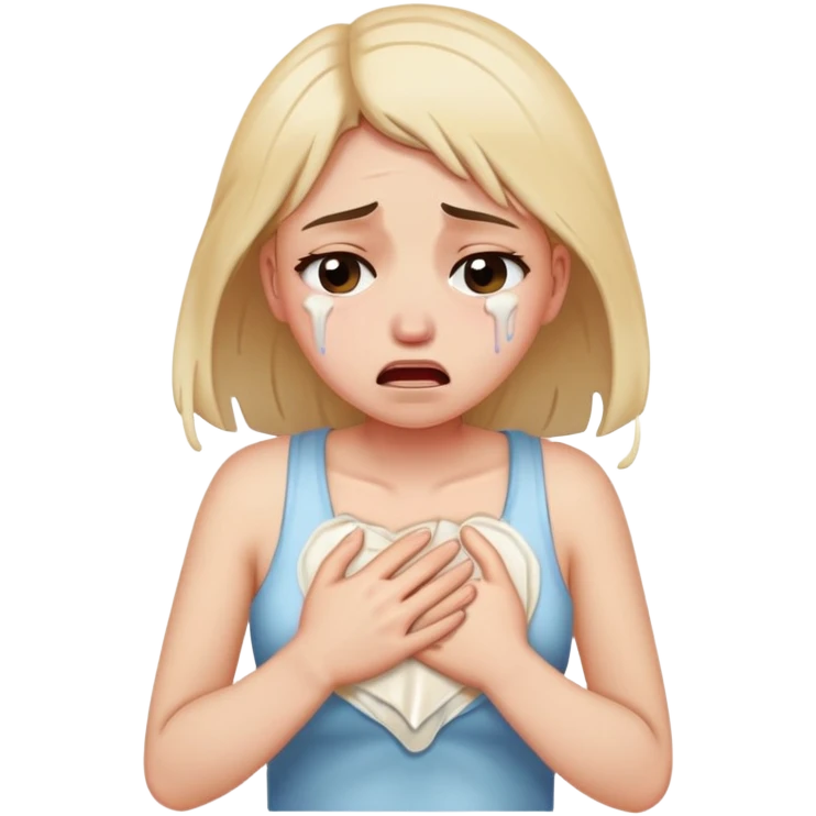 a girl crying in pain holding her chest, heartbreak, tears streaming down face emoji