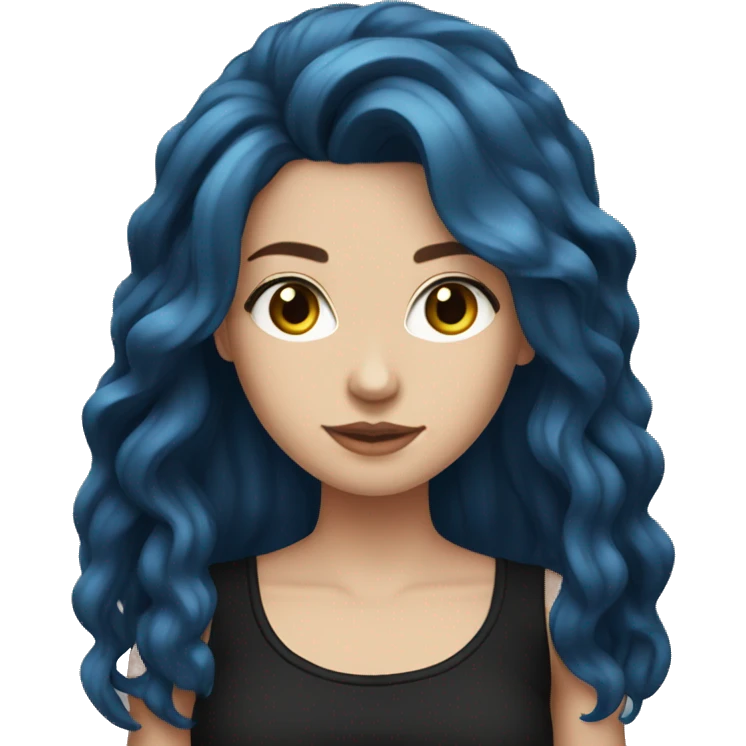 white girl with long dark blue hair wearing black tank top emoji