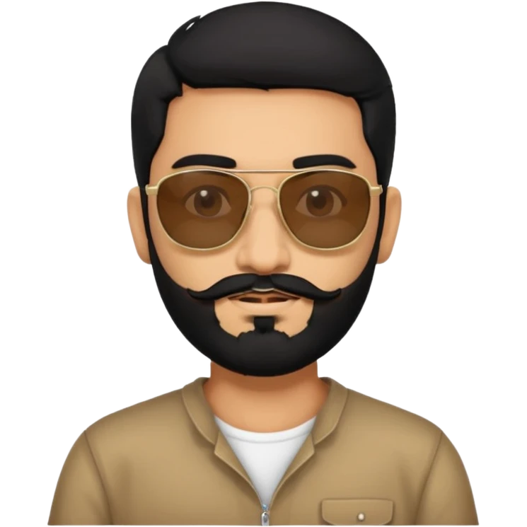 Indian man with  black hair and beard and black sunglasses emoji