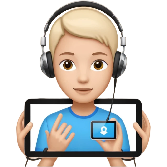 tablet with rounded corners, on the screen an interface with a person presenting onlince course emoji