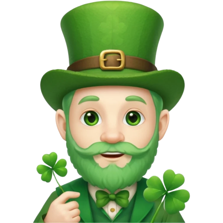 cute funny leprechaun green beard holding a 4 leaf clover emoji