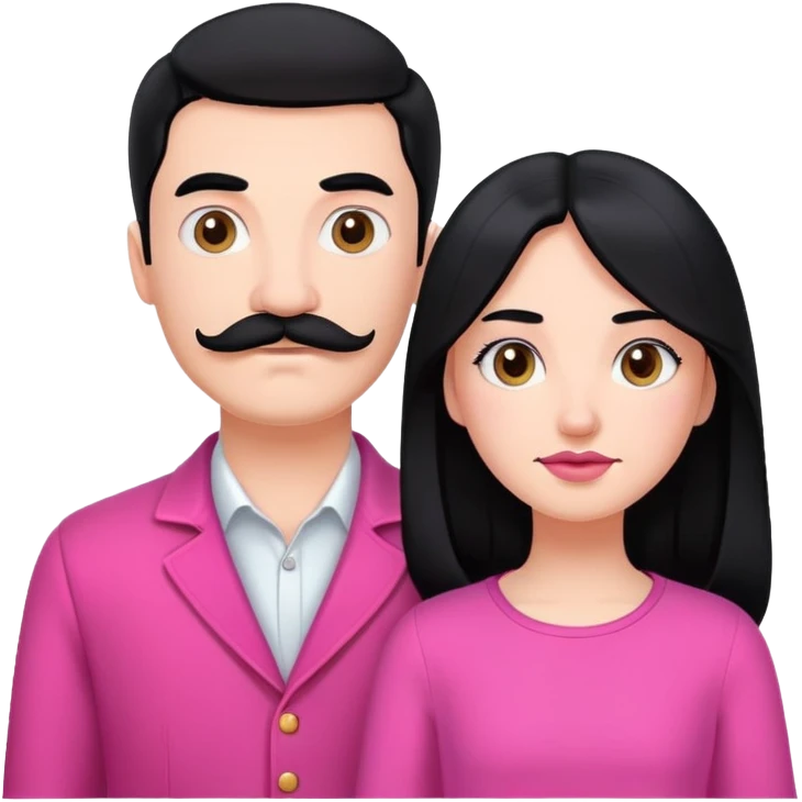White couple, boy with a mustache and black hair, the girl with long black hair in pink clothes emoji