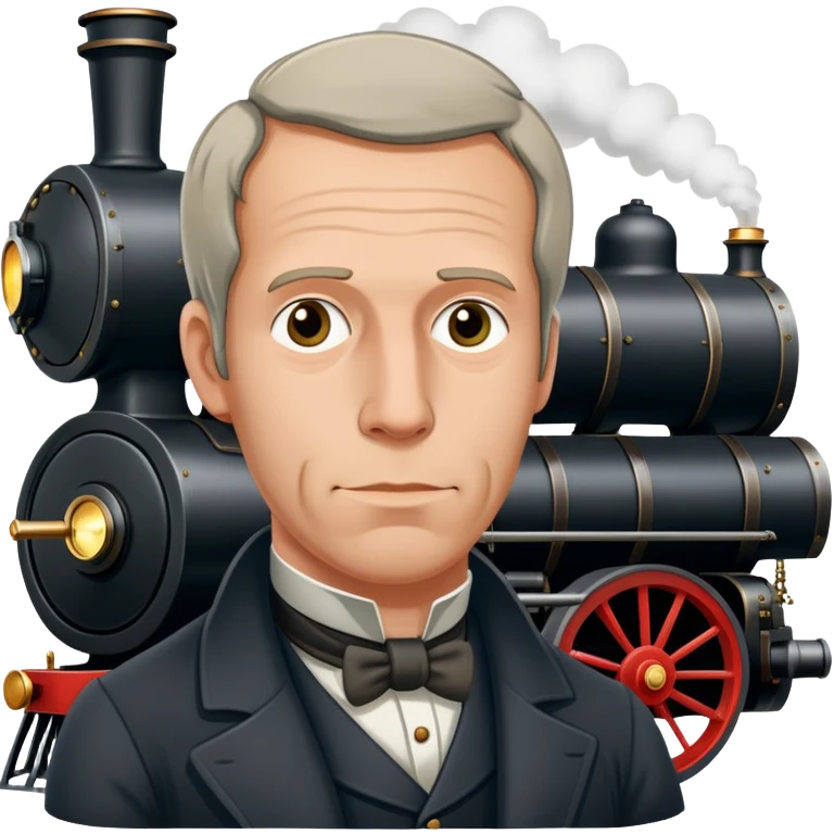 Richard Trevithick with a steam engine emoji