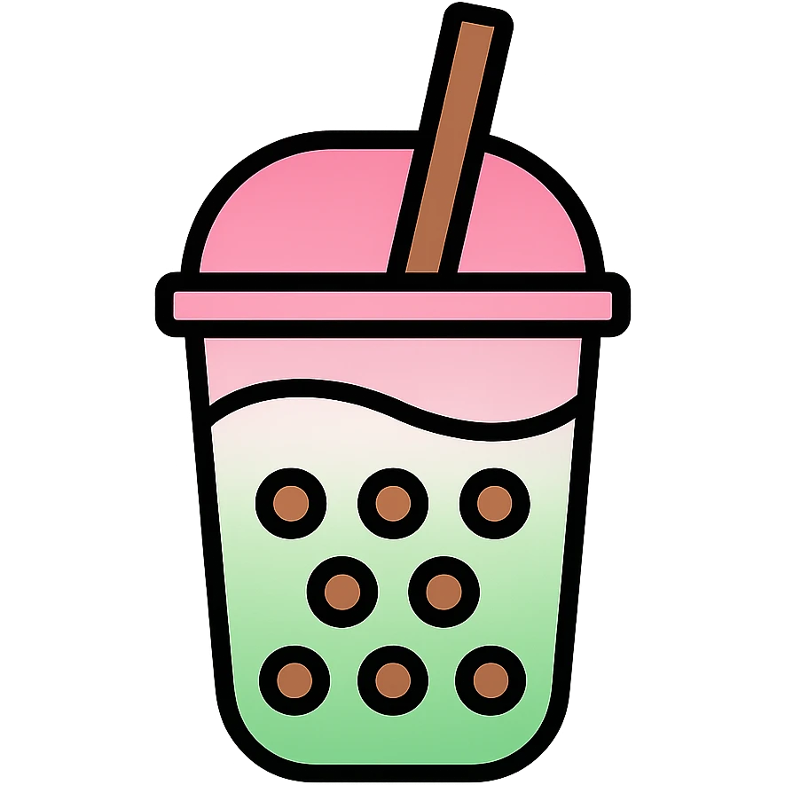 Aesthetic Bubble Tee with a pink-to-white and white-to-green match gradient, brown balls and a brown tube emoji