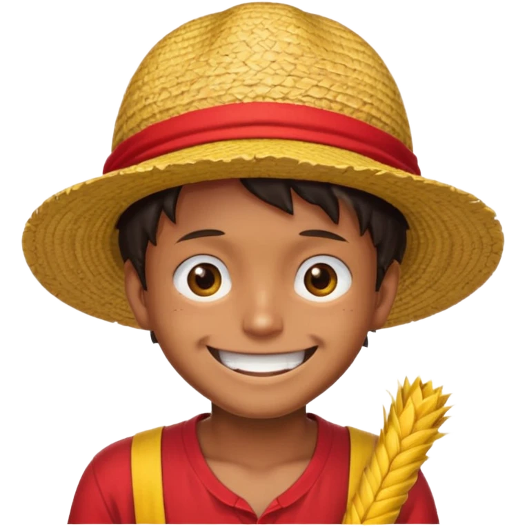 Luffy with a big smile and red shirt with yellow and red straw hat emoji