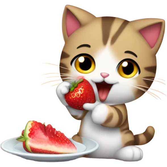 Gatito comiendo una fresa tierno  emoji