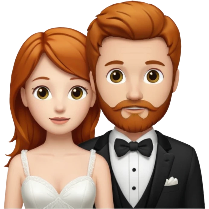 Ginger long hair bride and brown hair groom with beard emoji