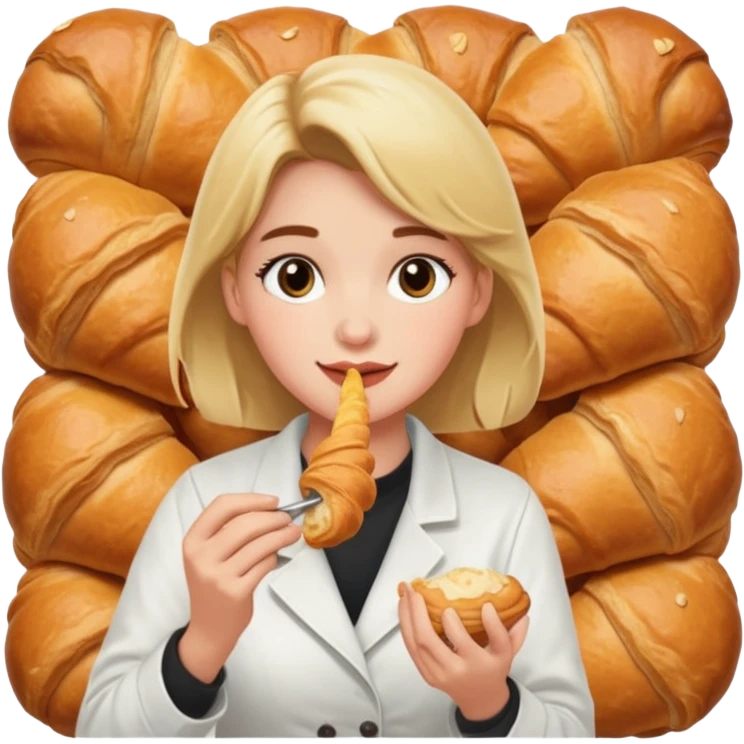 Белокожий бариста ест круассан emoji