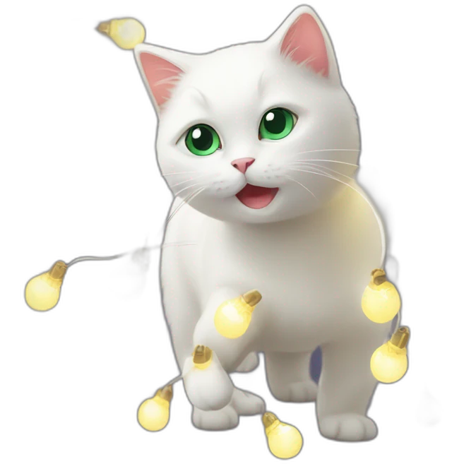 White cat playing with christmas lights on the wall emoji