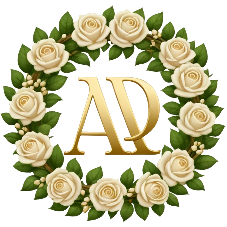 I love you initials A D in a wreath of white roses emoji