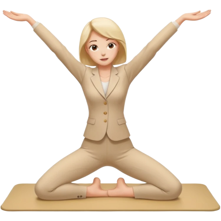 нарисуй девушку в бежевом костюме, которая занимается  растяжкой на коврике emoji