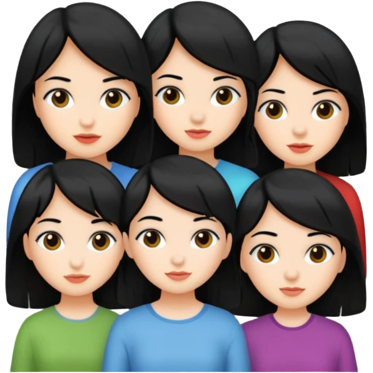 Five fair-skinned girls with black hair emoji