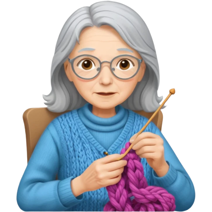 elderly women  working knitting in long hair emoji