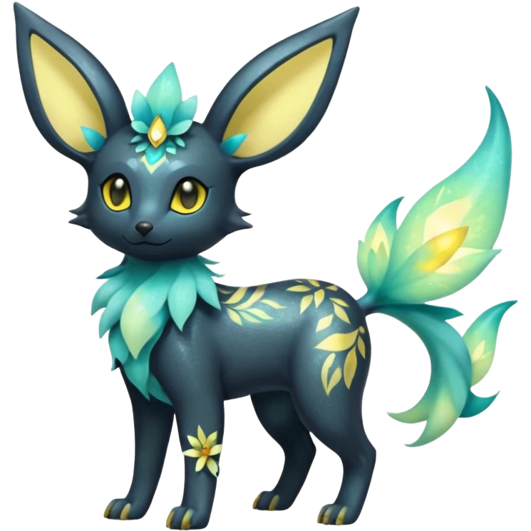 Multicolored sparkly light pale pastel whitish pretty cool elegant realistic flowery exotic Trico-Bolthund-Electrike-Luxray-Umbreon-Leafeon-hybrid, full body emoji