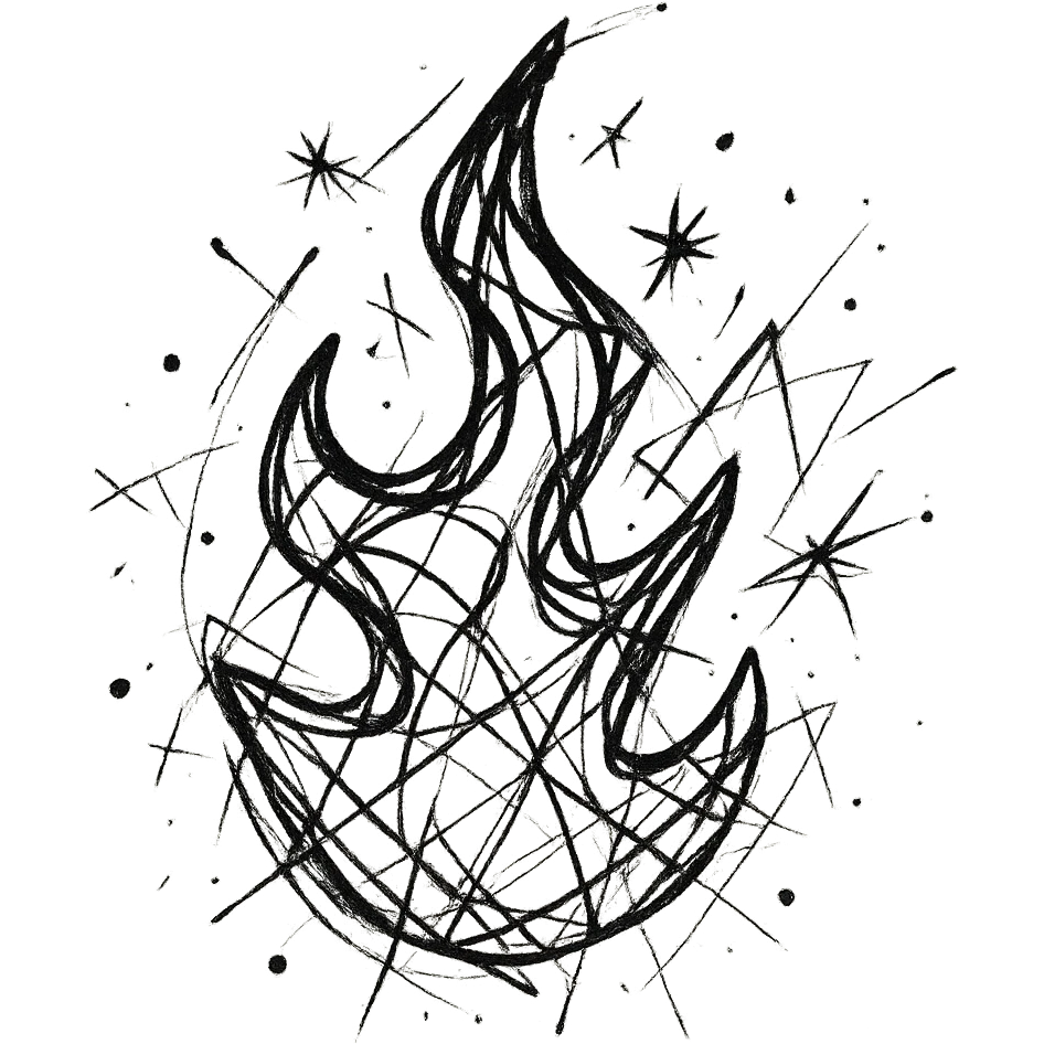 abstract flame shape, chaotic geometric outline style emoji