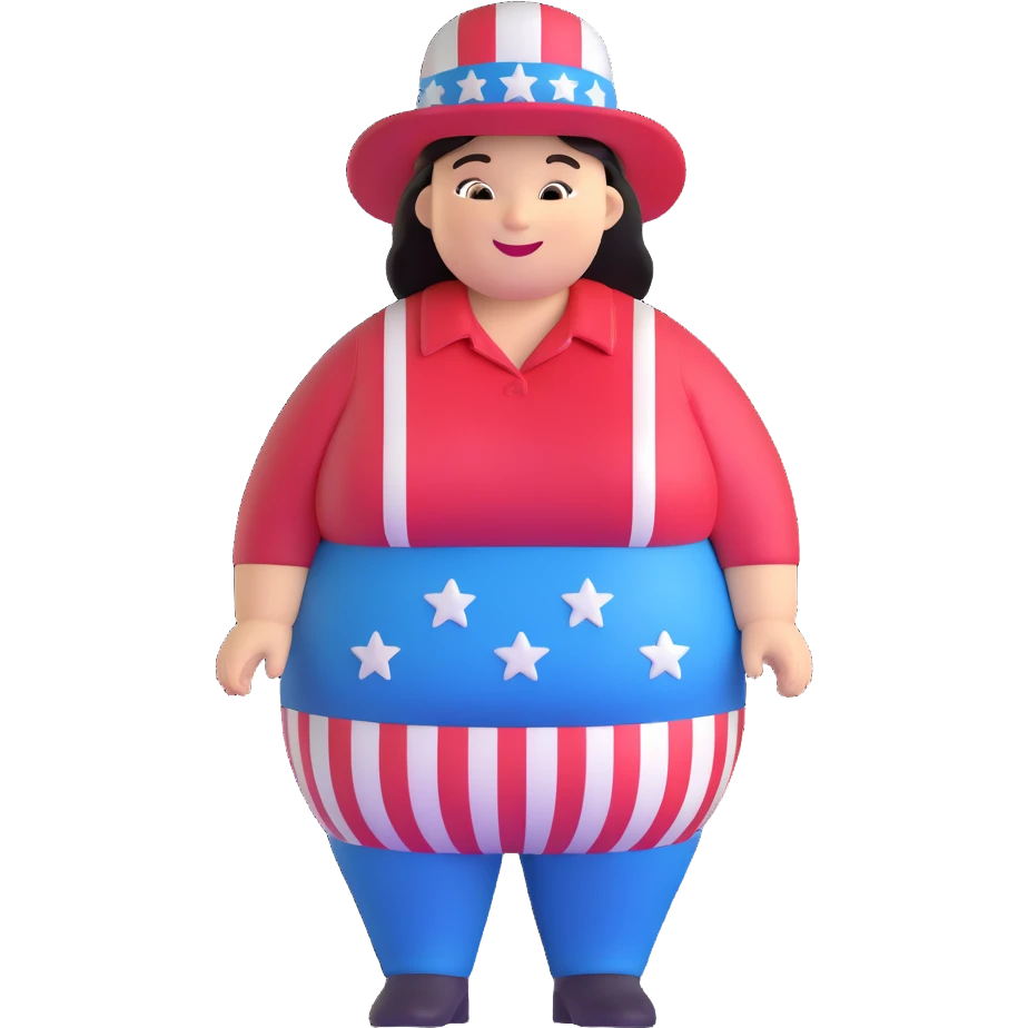 cheerful plus-size person with American hat emoji