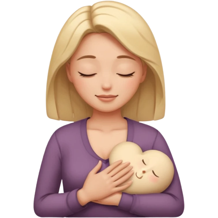 Elini göğsine koyup rahatlayan huzurlu kadın emoji