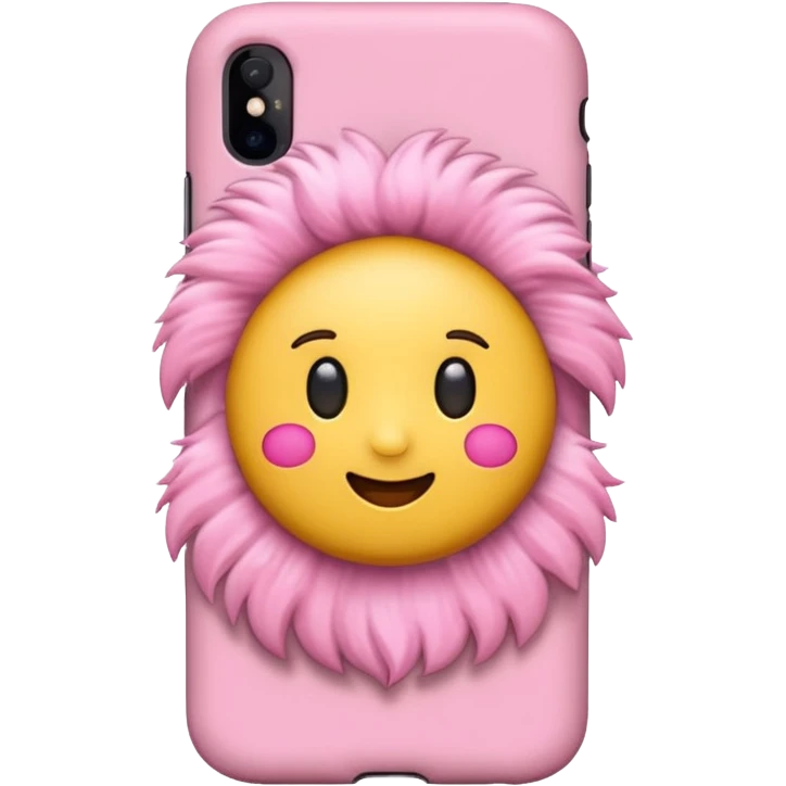 Emoji with a iPhone and a pink case with a soft fluffy pink case and decorations with accessories and emoji