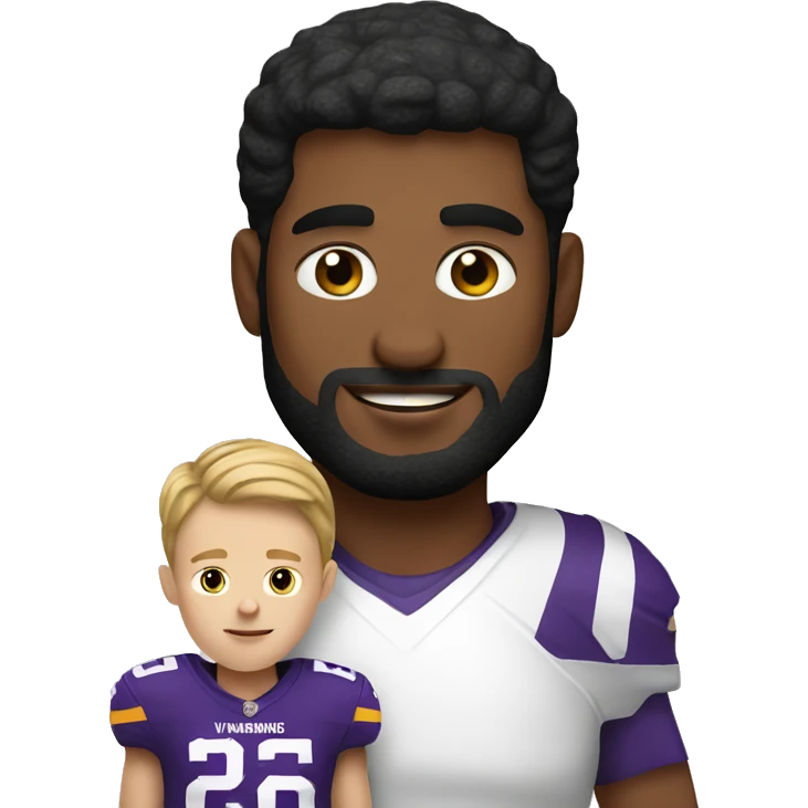 white dad and son with minnesota viking helme emoji