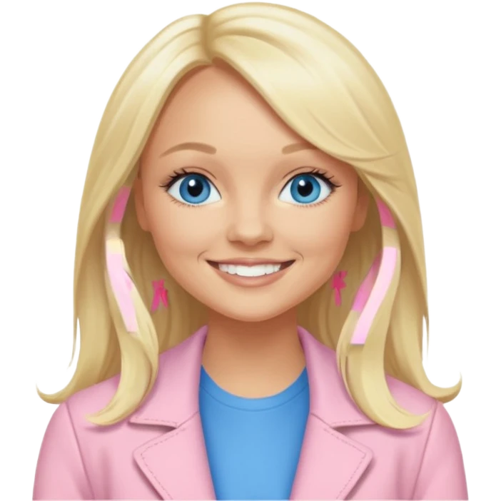 Emma Bunton with blonde long hair, blue eyes, light pink outfit emoji