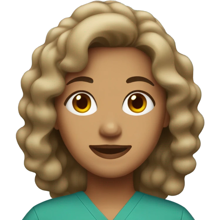 tan woman with wavy hair in scrubs emoji