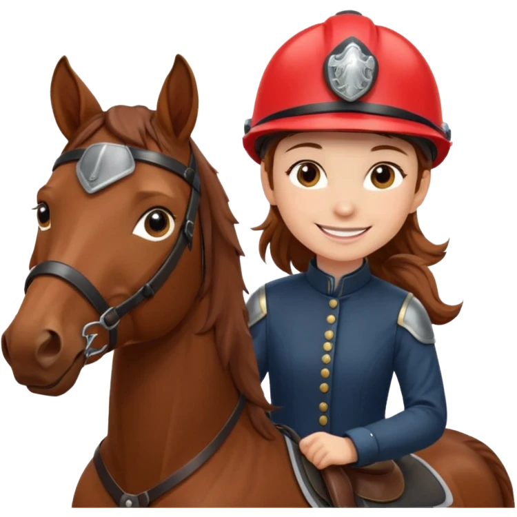 brown haired girl on a cheatnut hporse smiling' emoji