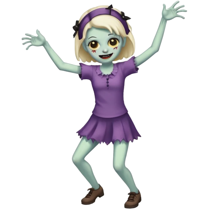 Cute zombie smiles in full view, dancing emoji
