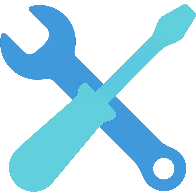 Wrench and screwdriver crossed, flat emoji style, outline with blue and turquoise colors emoji