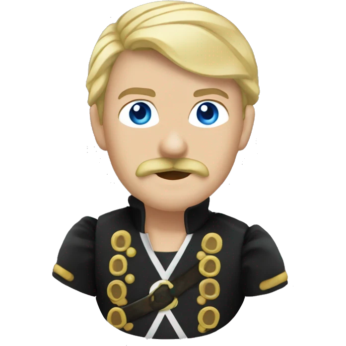 Black sash Male pirate black captain  black moustache blue eyes short blond hair  emoji