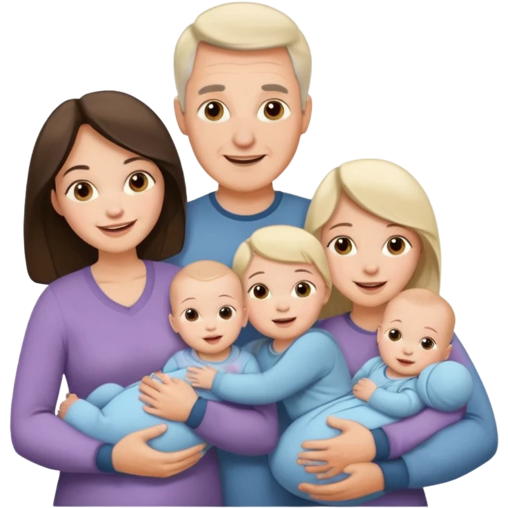 Family emoji with a mom and a dad, an older sister and two young twins emoji