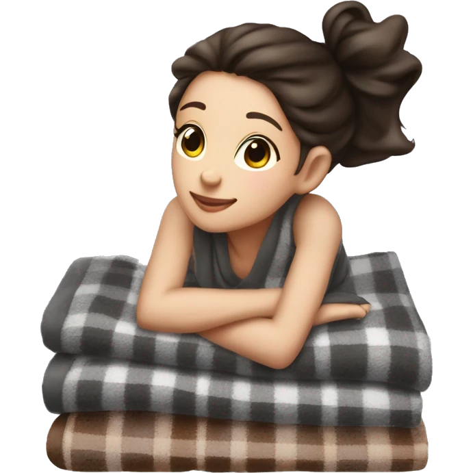Brunette ￼clean girl folded plaid blanket  emoji