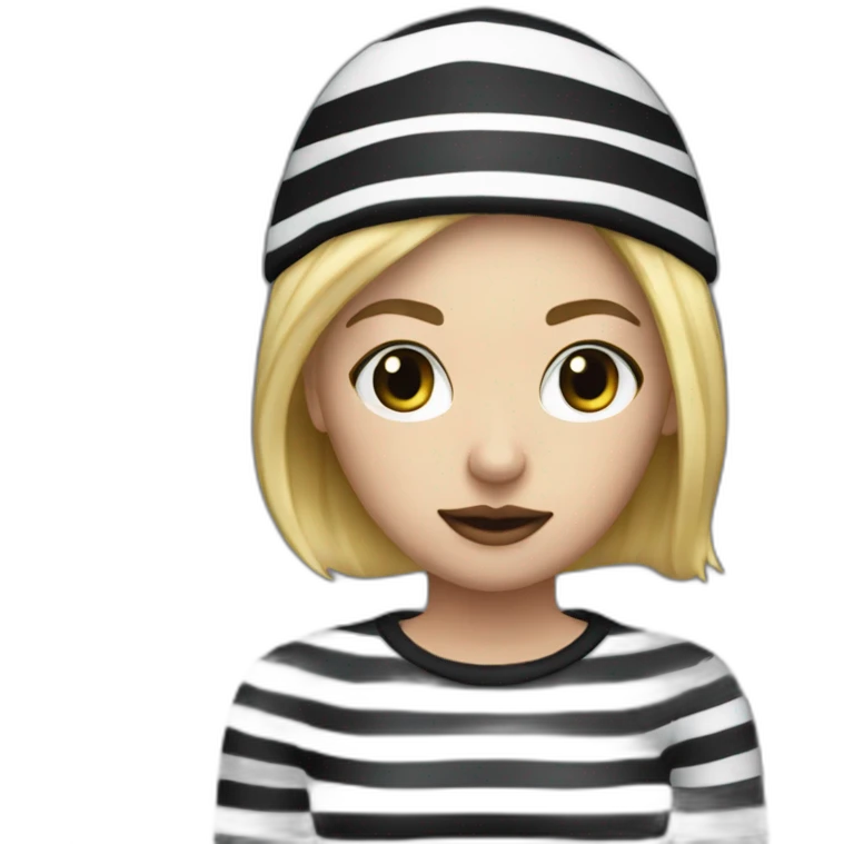 bank robber blonde woman with black beanie hat eye mask and striped shirt emoji