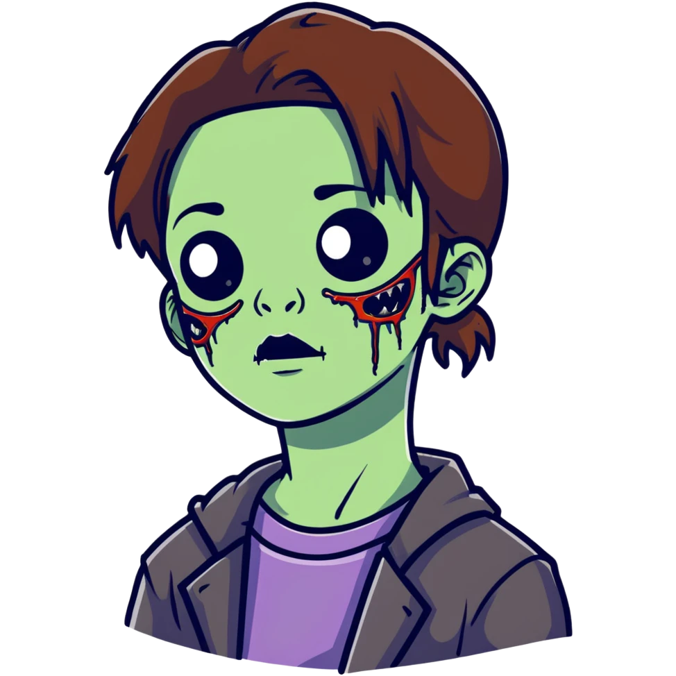 zombie teen girl with brown hair, grunge style, and septum piercing emoji