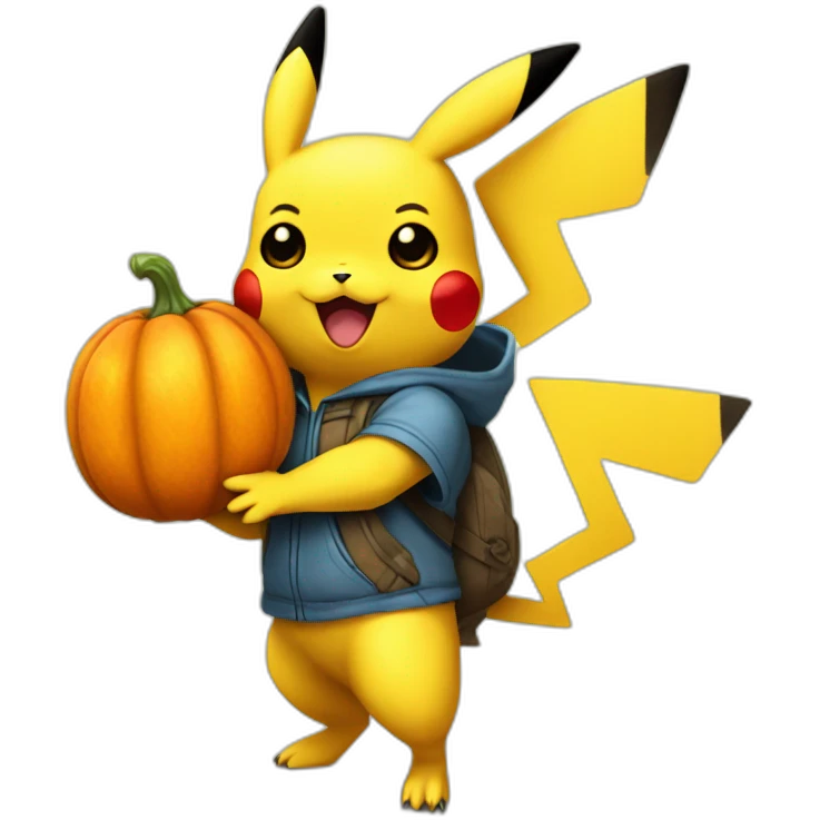 Pikachu holding a chumpkin emoji