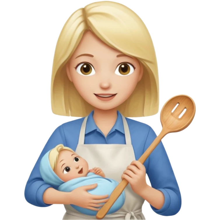 Blonde girl, cooking , cleaning and holding a baby emoji